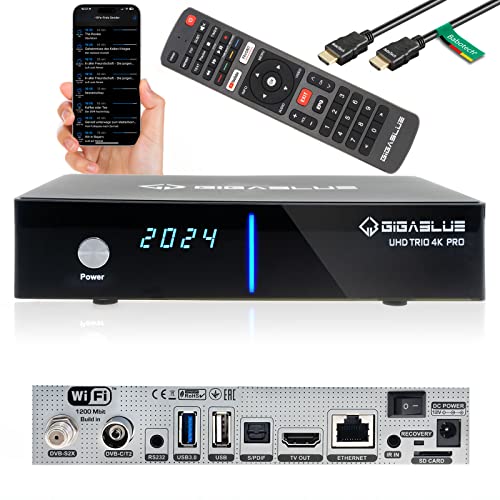 GigaBlue UHD Trio 4K PRO Combo-Receiver mit Babotech® HDMI-Kabel | Sat Receiver mit DVB-S2X/C/T2 | WLAN 1200Mbit/s | HDMI, USB, LAN, Bluetooth | Aufnahmefunktion | 12V Netzteil (ohne Festplatte)
