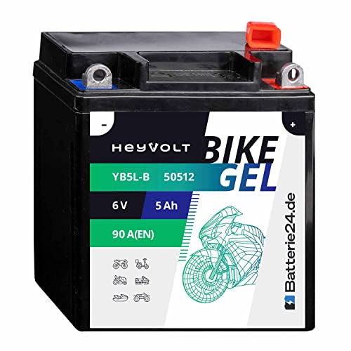 HeyVolt GEL Motorradbatterie 12V 5Ah YB5L-B CB5L-B 50512 12N5.5-3B GB5L-B FB5L-B EB5L-B