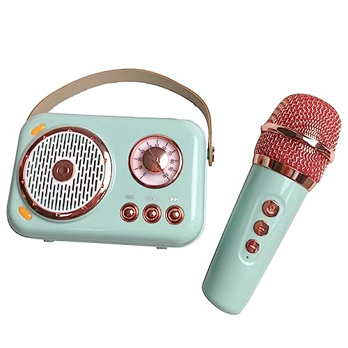 Hatem Familie Outdoor Kinder-Karaoke-Bluetooth-Lautsprecher Drahtloses Mikrofon Tragbarer Karten-Subwoofer Hohe LautstäRke,GrüN