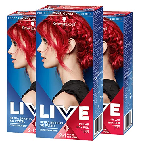 3 x Schwarzkopf Live Color XXL Ultra Brights Semi-Permanent Colour 92 Pillar Box Red