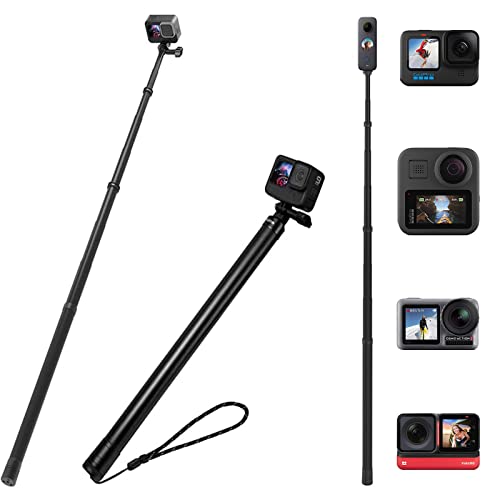 TELESIN Ultra Langer Selfie-Stick kompatibel mit GoPro Hero11/10/9/8/Max/7/6/5, Insta 360 One R/Rs One X, Osmo Action, 6 Längen, Kohlefaser, leichte Stange, Einbeinstativ, 3 m