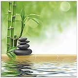 ARTland Glasbilder Wandbild Glas Bild einteilig 20x20 cm Quadratisch Asien Wellness Zen Spa Steine Bambus Entspannung Grün T5OP