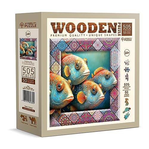 WOODEN.CITY Holzpuzzles Tropische Fische 500 Teile - Lebendige Holzpuzzles für Erwachsene - Herausfordernde Holzschnittpuzzles - Tierförmige Puzzles - Einzigartige Mosaik-Holzpuzzle für Erwachsene