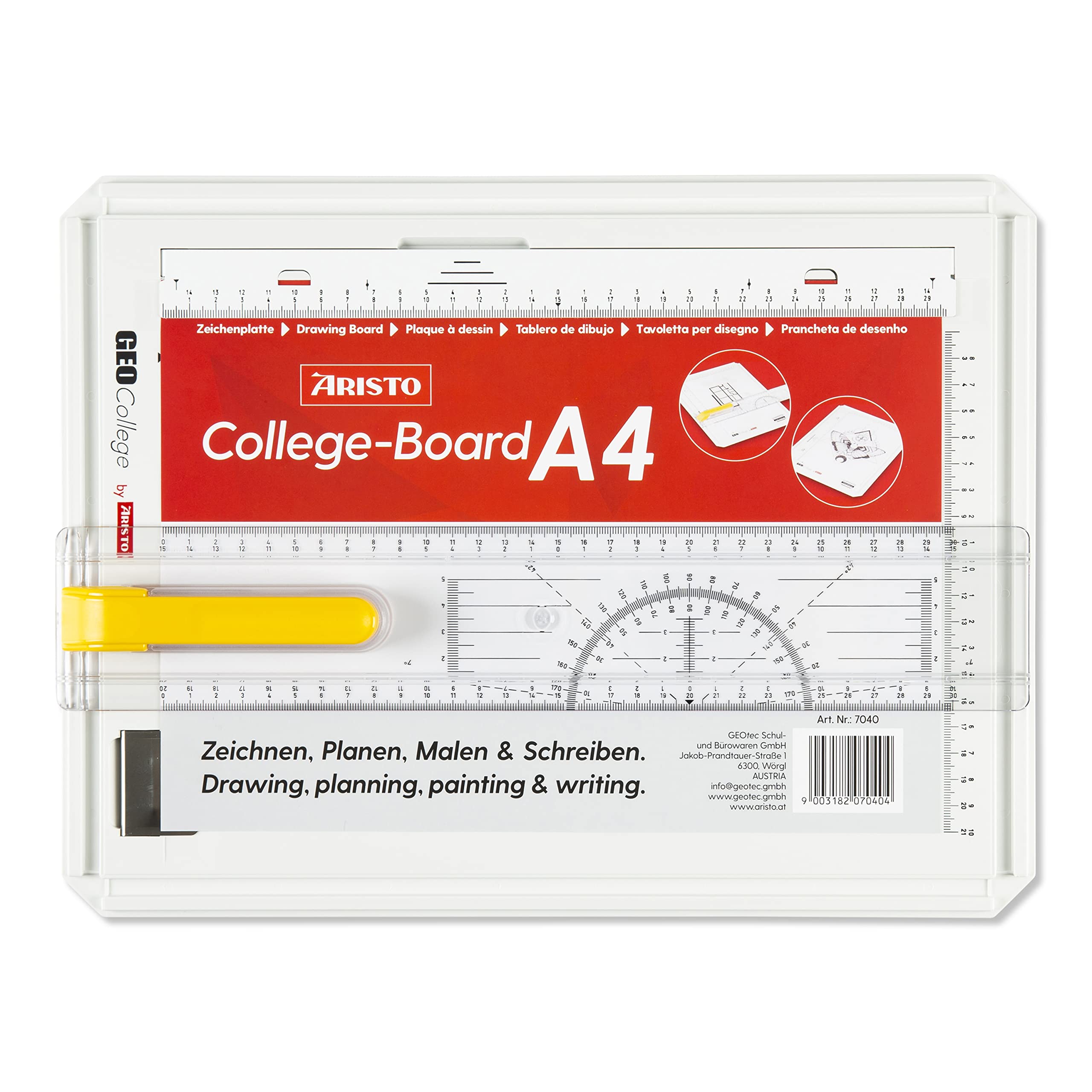 Aristo AR7040 College Board Zeichenplatte (Format A4, schlagfester Kunststoff, mit Zeichenschiene) weiß