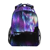 OOWOW Schulrucksack Fantasy Galaxy Wolf Daypack Leicht Wasserdicht College Laptop Rucksack Elementary School Schultertasche Groß Bookbag für Damen Herren Kinder Teenager