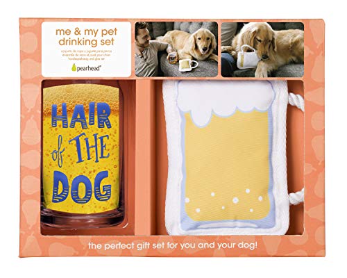 Pearhead Pet Hair Of The Dog Bierglas und Hundespielzeug Geschenkset, Haustierbesitzer Geschenke