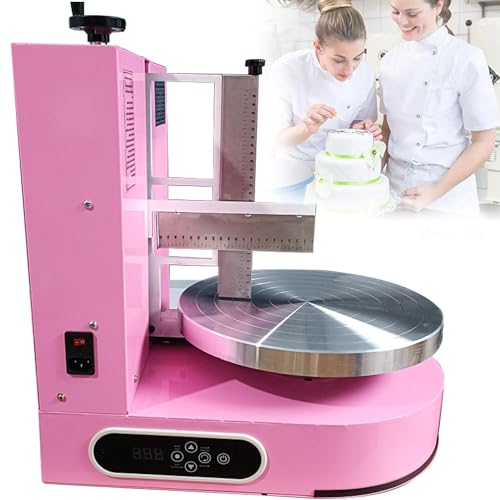 Qiang Kuchen Dekorations Maschine,Automatische Kuchen Glasur Maschine Cremebeschichtung,Glatte Maschine Verstellbarer Schaber,35Cm Drehteller,Für 10,2-30,5Cm Große Kuchen,Pink
