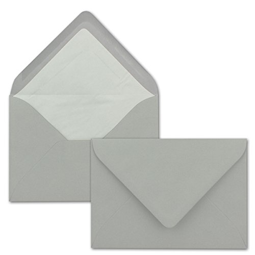 75 Briefumschläge in Hellgrau mit weißem Innenfutter - Kuverts in DIN B6 Format - 12,5 x 17,6 cm - Seidenfutter - Nassklebung