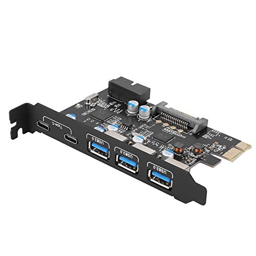 ASHATA 5-Port USB PCIe Express Controllerkarte, USB 3.0/Type-C zu PCI-E Erweiterungskarte Schnittstellenkarte,Multifunktion 3 Port USB 3.0+2 Port Typ C PCI-E Adapterkarte für Windows XP/Vista/7/8