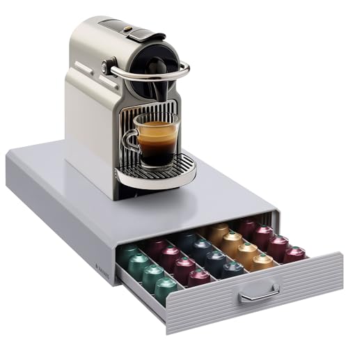 Navaris Kapselhalter kompatibel mit Nespresso Kapseln - Aufbewahrung für 50 Kaffeekapseln für Kapselmaschine - Aufbewahrungsbox Kaffeekapseln - Grau
