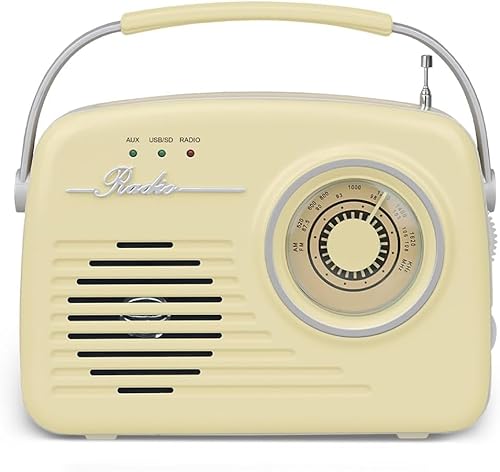 Setty Radio Retro 50's tragbarer kabelloser Bluetooth-Lautsprecher Retro Vintage Radio als Küchendeko mit USB SD Aux Funktion Beige