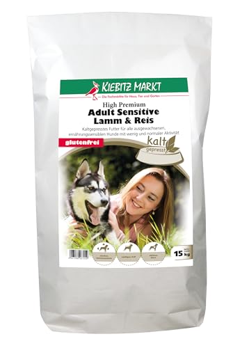 Kiebitzmarkt High Premium Hundefutter Trockenfutter kaltgepresst Adult Sensitive Lamm & Reis glutenfrei (15 kg)