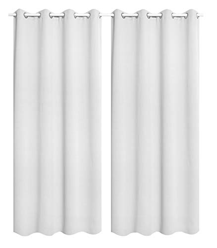 WOLTU 488-2, 2er Set Gardinen Vorhang Blickdicht mit Ösen, leichte & weiche Verdunklungsvorhängen für Wohnzimmer Schlafzimmer Tür, 135x245 cm, Weiß (Hinter: Grau)