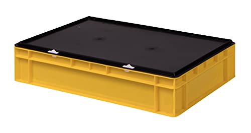 Stabile Profi Aufbewahrungsbox Stapelbox Eurobox Stapelkiste mit Deckel, Kunststoffkiste lieferbar in 5 Farben und 21 Größen für Industrie, Gewerbe, Haushalt (gelb, 60x40x13 cm)