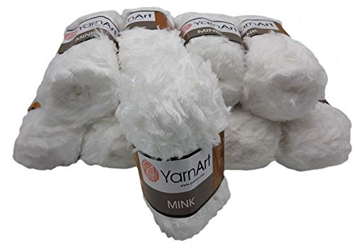 Yarnart Mink 10 x 50 gramm Plüschgarn, Fransengarn, 500 gramm Paket Wolle (Weiß 345)