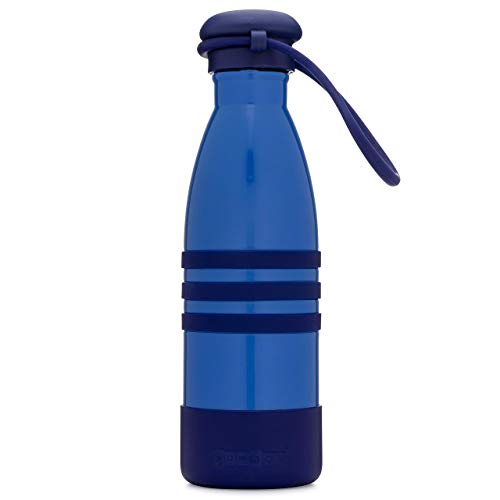 yumbox Aqua - Edelstahl Kinder Trinkflasche, 420 ml (Ocean Blue, mit Griff) - Auslaufsicher, Kohlensäure geeignet, inkl. farbiger Silikonbänder