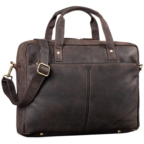 STILORD 'Geralt' Vintage Ledertasche Messenger Bag Aktentasche Umhängetasche Groß 15,6 Zoll Notebooktasche aufsteckbar, Farbe:dunkel - braun