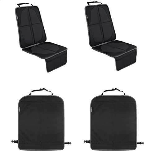 Kewago Sitzschoner Auto Kindersitz - Kindersitzunterlagen und Auto Rückenlehnenschutz im Set - Design in Schwarz Grau - Rücksitzschoner Sitzunterlage ISOFIX geeignet