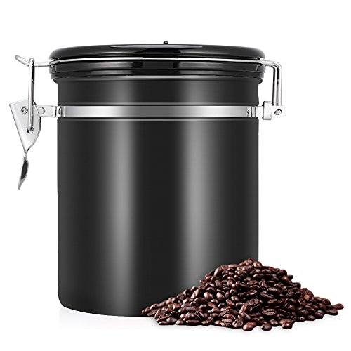Edelstahl-Kaffeedose, 1.5 Liter, Luftdichter Kaffeebehälter, Edelstahl Aromadose Vorratsdose Vakuum Dose, für Kaffeebohnen, Tee oder Zucker, Schwarz