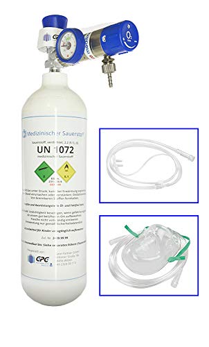 Gase-Kaufen mobil medizinischer Sauerstoff mit Mediselect 25 Druckregler und Maske, 2 Liter