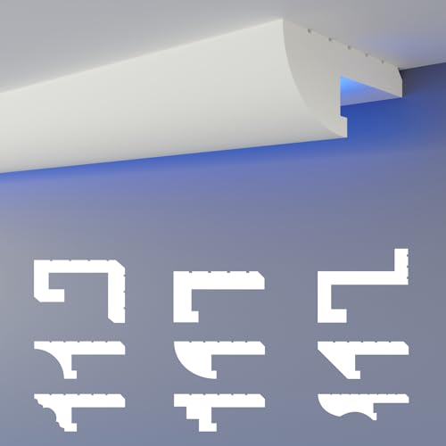 HEXIMO Schattenfuge LED Stuckleisten, XPS Styropor indirekte Beleuchtung Trockenbau Decke Lichtleisten Beleuchtung Styropordeckenleisten (30.6 Meter HLED 15)