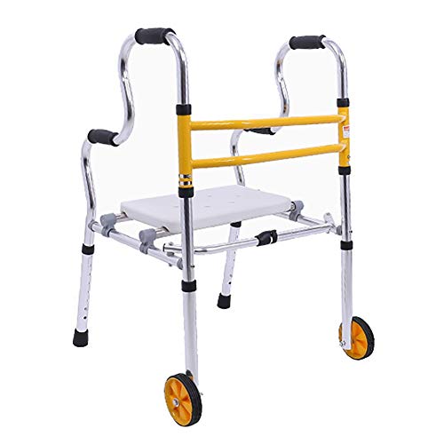 Hoher Personen-Gehwagen mit 2 Rädern und Sitz, faltbarer Roll-Gehwagen aus Aluminium, tragbare Tritthilfe für erwachsene behinderte ältere Menschen (Size : With Wheels)
