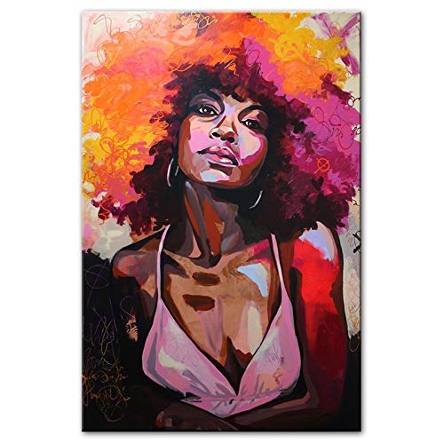 Nativeemie Abstrakte sexy afrikanische Frau Leinwand Kunst Poster und Drucke Schwarze Mädchen Leinwand Gemälde an der Wand Kunst Bilder Wohnkultur 70x100cm / 27,6"x39,4 Rahmenlos