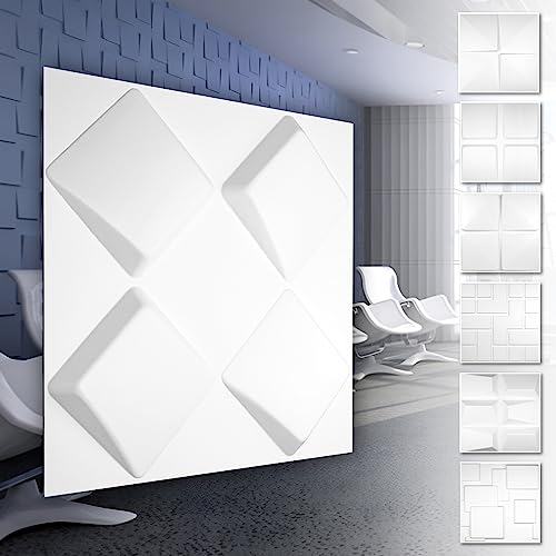 HEXIM 3D Wandpaneele, PVC Kunststoff weiß - Quadrat Design Paneele 50x50cm Wandverkleidung (5QM HD131) Verkleidung Dekor in weiß glatt