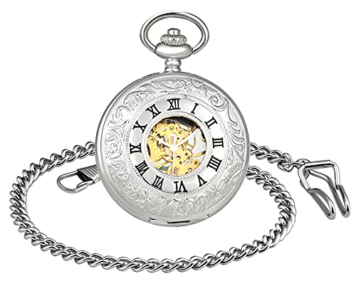 SUPBRO Damen Herren Taschenuhr Edelstahl Mechanische Kettenuhr Uhr Automatik Pocket Watch mit Halskette Pullover Kette Analog