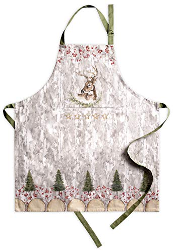 Maison d' Hermine 100% Baumwolle 1-teilige Küchenschürze mit verstellbarem Hals und versteckter Mitteltasche, Langen Krawatten für Frauen/Männer | Kochen | Thanksgiving/Weihnachten (70cm x 85cm)