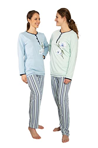 Consult-Tex Damen Pyjama Schlafanzug Baumwolle Langarm mit 2 Oberteilen DW739 36/38