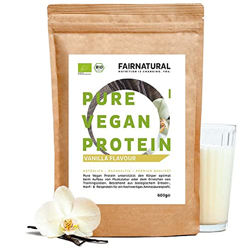 Fairprotein® Neuartiges Bio Vegan Protein Pulver - Süße selbst bestimmen - Aus Deutschland - 650g veganes Eiweißpulver (Vanille) & 120g Bio-Erythrit & Stevia