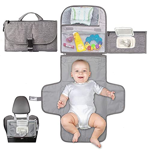 Tragbare Wickelunterlage, Wickelunterlage für Babys mit Smart Wipes-Tasche, große Kapazität, leicht zu reinigende, abnehmbare, tragbare Wickelunterlage für Reisen, Reise-Babyunterlagen für Mütter, Vät