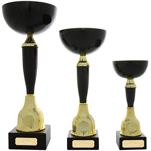 pokalspezialist Pokal Blois Set mit 21, 28 und 35cm schwarz mit Gravur