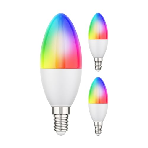 ledscom.de E14 LED RGB Leuchtmittel, Lampe Kerzenform, warmweiß - kaltweiß (2900-6400 K), 5,1 W, 572lm, Smart Home, WLAN, Alexa, matt, 3 Stk.