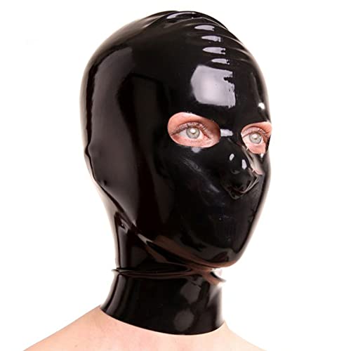 ZOUTYI Halloween Masker Latex Hood Mask Kostüme Rote Latexmaske Mit Augen Offene Nasenlöcher Für Erwachsene Gummihauben,Schwarz,S