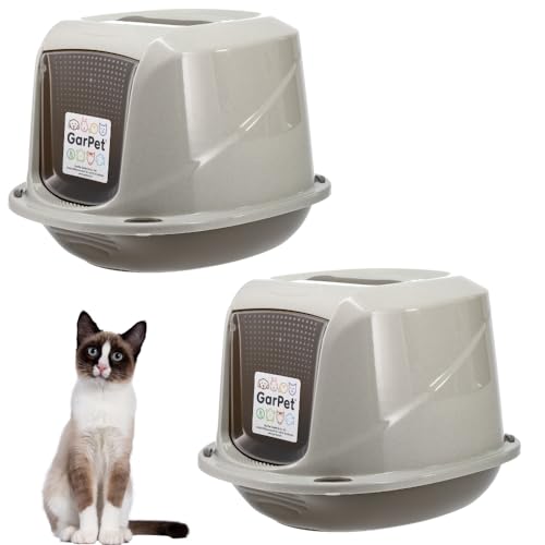 2X Katzenklo mit Deckel Aktivkohlefilter große XXL Katzentoilette für große Katzen WC Hauben Toilette geschlossen Klo grau Doppelpack Sparpaket