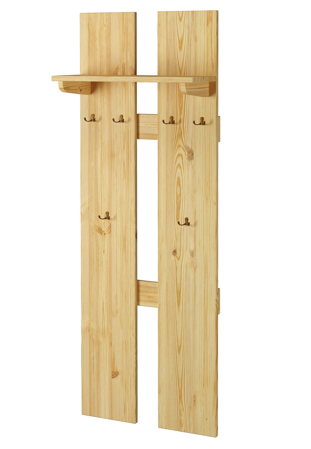Erst-Holz Breite Wand-Garderobe Kiefer massiv als Flurgarderobe oder Kleiderhaken mit Hutablage 90.80-10