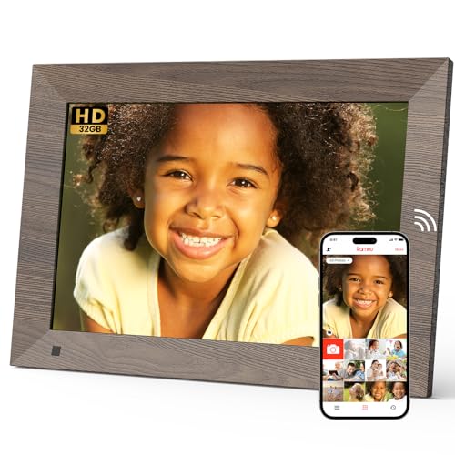 Digitaler Bilderrahmen 10.1 Zoll WLAN mit 32GB Speicher 1280 * 800 IPS HD Touchscreen mit Bewegungssensor SONVGOO Automatische Drehung, Teilen von Fotos oder Videos überall über Frameo App