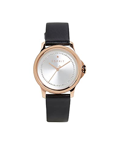 Esprit Edelstahl-Uhr mit Zirkonia und Leder-Armband