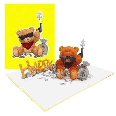 ETA 3D Happy Birthday Coole Bär Pop Up Karten für Tierliebhaber Kinder Freunde Jungen Sohn Enkel zum Geburtstag A48