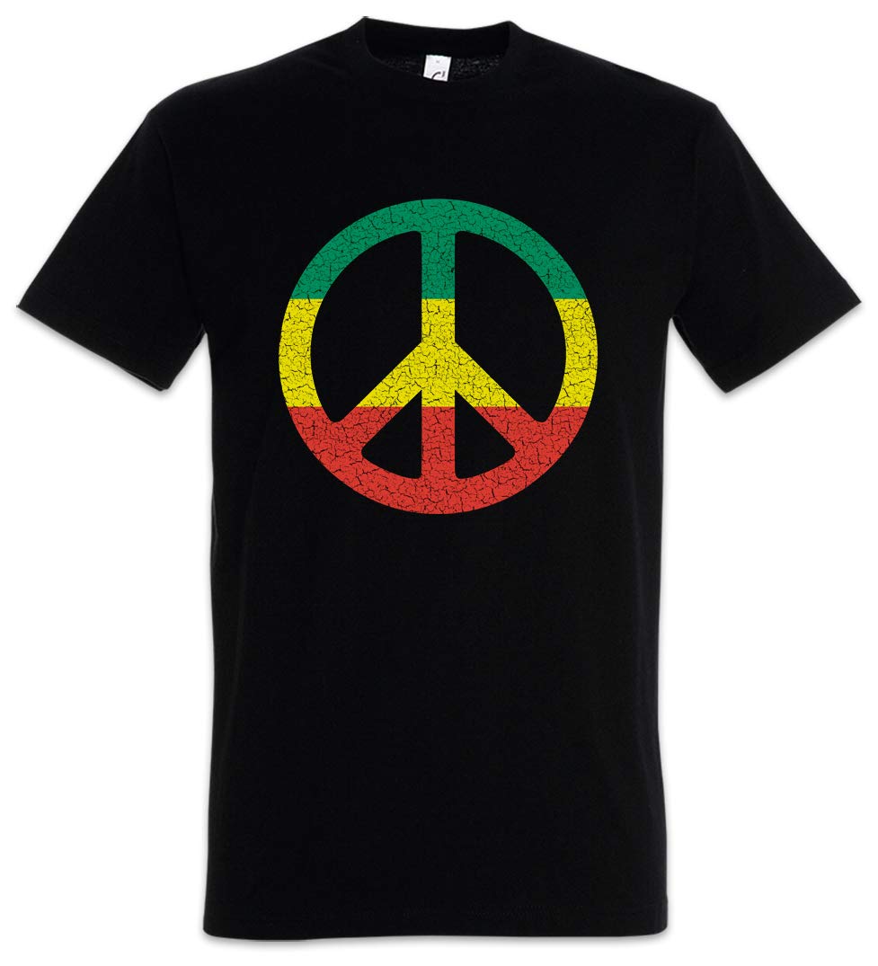 Urban Backwoods Rastafari Peace Sign Herren T-Shirt Schwarz Größe 5XL