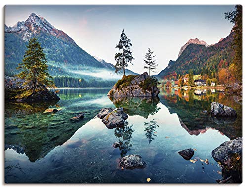 Artland Leinwandbilder Wandbild Bild auf Leinwand 40x30 cm Querformat Landschaft Alpen Berge See Natur Herbst Wald U1TM