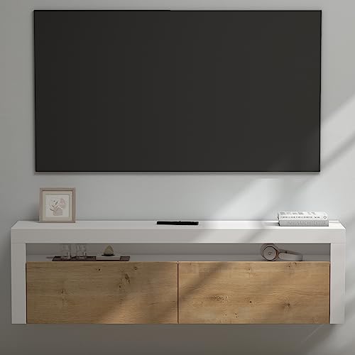 doporro® TV Lowboard TV-Schrank Fernsehschrank 160cm in matt Weiß und Kerneiche Hängend oder Stehend Fernsehtisch mit 2 Schranktüren, TV-Regal für Fernseher Fernsehschrank01