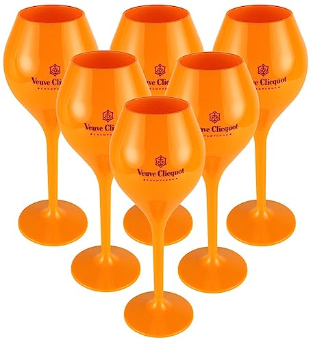 6er Set Veuve Clicquot Trendy Flöten Champagner Gläser aus Kunststoff Acryl Glas Flöte Yellow Design Kelche
