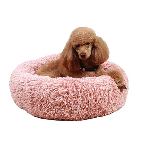 Hanhan Selbsterwärmendes rundes Hundebett, luxuriöses Plüsch-Donut-Kissen, beruhigendes rundes Nest, Katzenkissen, Schlafbett, Plüsch-Hundekissen, maschinenwaschbar