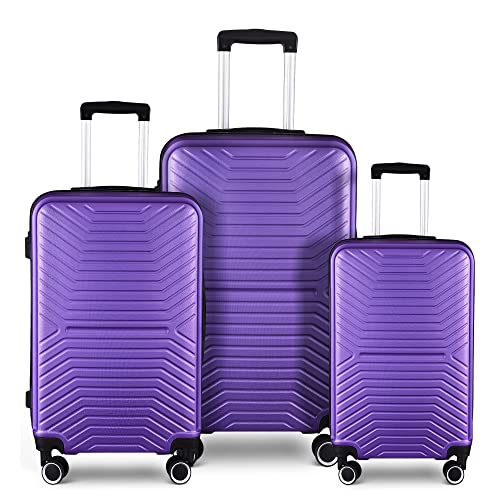 SPOFLYINN 3-teiliges Hartschalen-Gepäck-Set, 50,8 cm/61 cm/71,1 cm, erweiterbar, Hartschale, leicht, langlebig, mit 360-Grad-Drehrädern und TSA-Schloss, Violett, wie abgebildet, Einheitsgröße, modisch