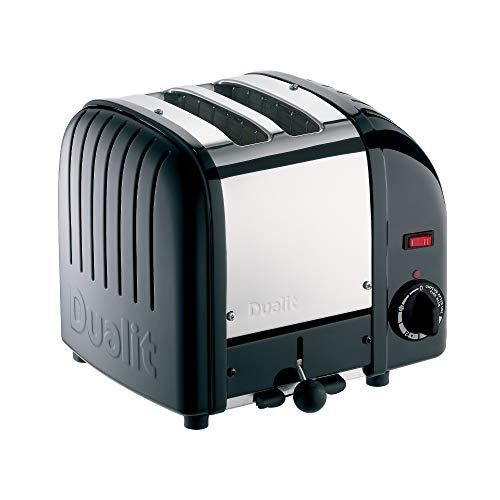 Dualit Classic Vario Toaster 2 Scheiben -Toaster Edelstahl Handgefertigt in GBR -Unique ProHeat® Elemente - Energiesparende Schlitzauswahl, Auftauen, Mechanische Zeituhr - Toaster 2 Schwarz