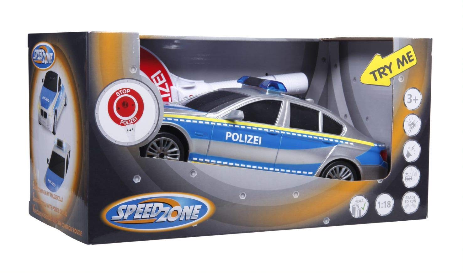 VEDES Großhandel GmbH - Ware 30801806 Speed Zone Polizeiauto mit Polizeikelle, Silber