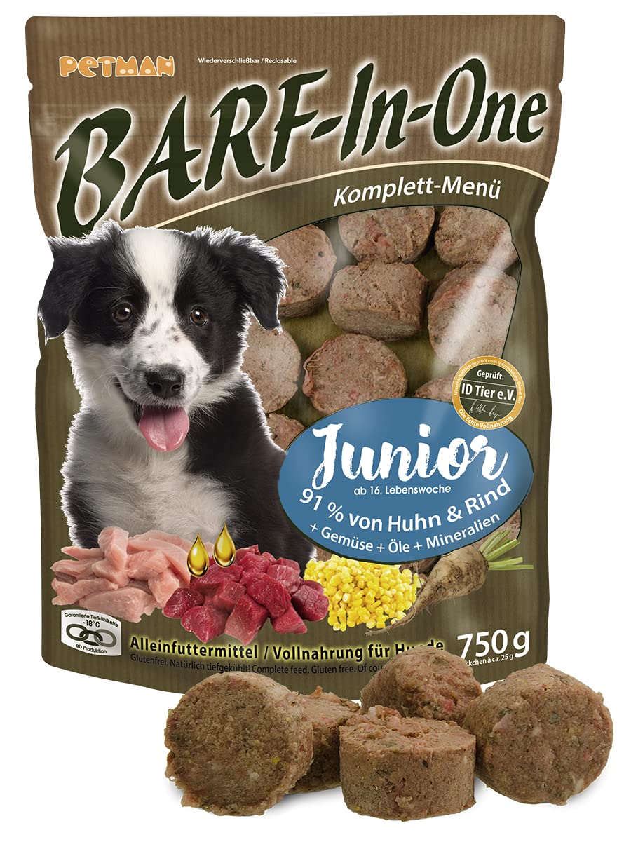 Petman Barf-in-One Junior, 8 x 750g-Beutel, Tiefkühlfutter, gesunde, natürliche Ernährung für Hunde, Hundefutter, Barf, B.A.R.F.